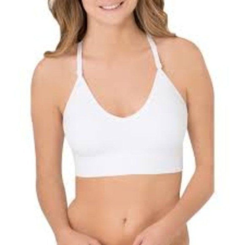 Fruit Of The Loom Womens White Scoop Neck Racerback Strappy Sport Bra Size 32